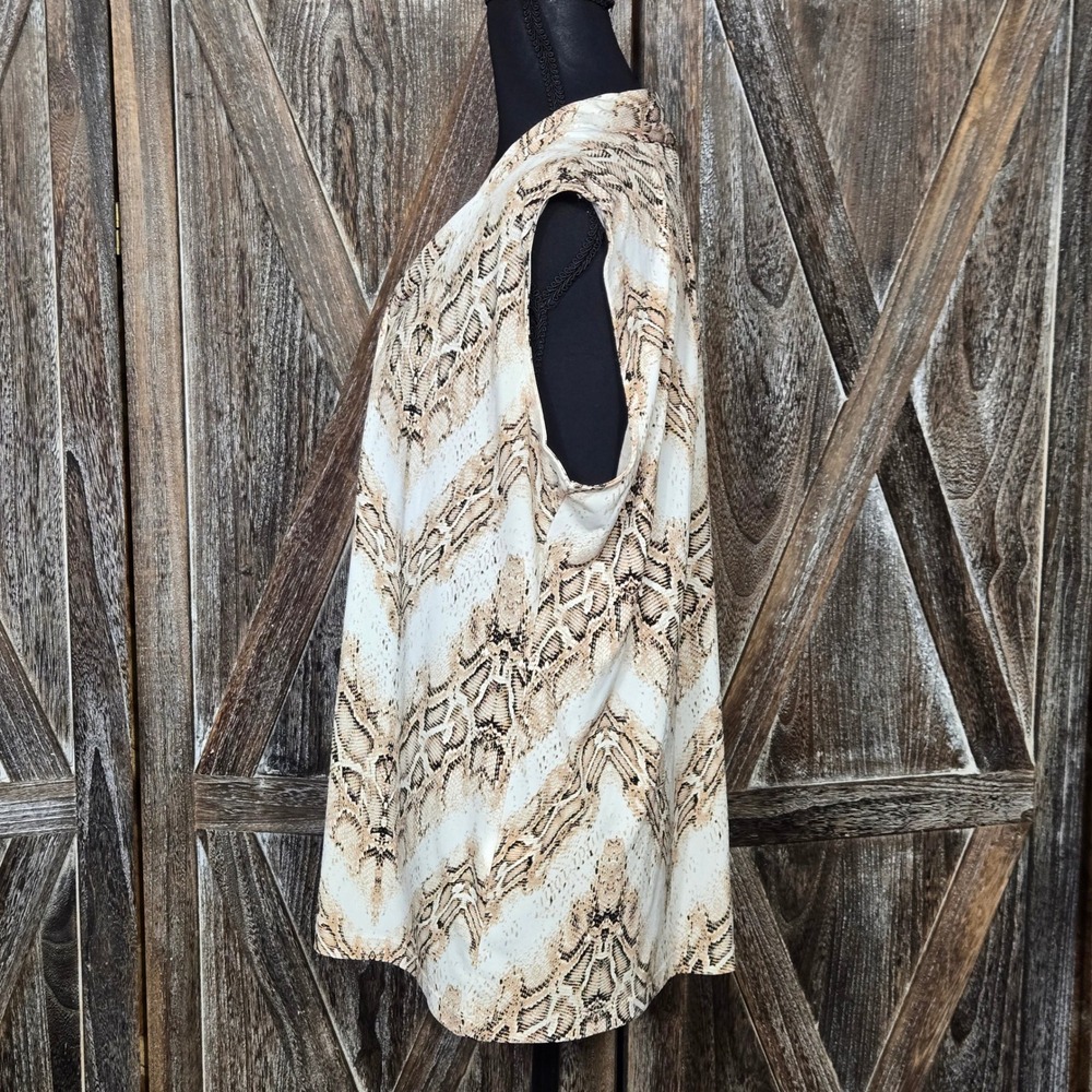 Dana Buchman Womens Snakeskin Print Sleeveless V-Neck Blouse Tan Cream Large - Picture 4 of 7